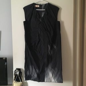 MARNI Black Grey + White Abstract Print Cotton Poplin Shift Dress 42 M